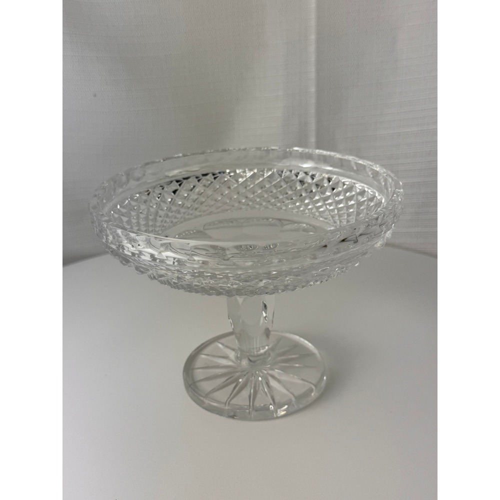 Vintage Clear Pressed Glass Pedestal Compote Diamond Point Starburst 6.5" Bowl